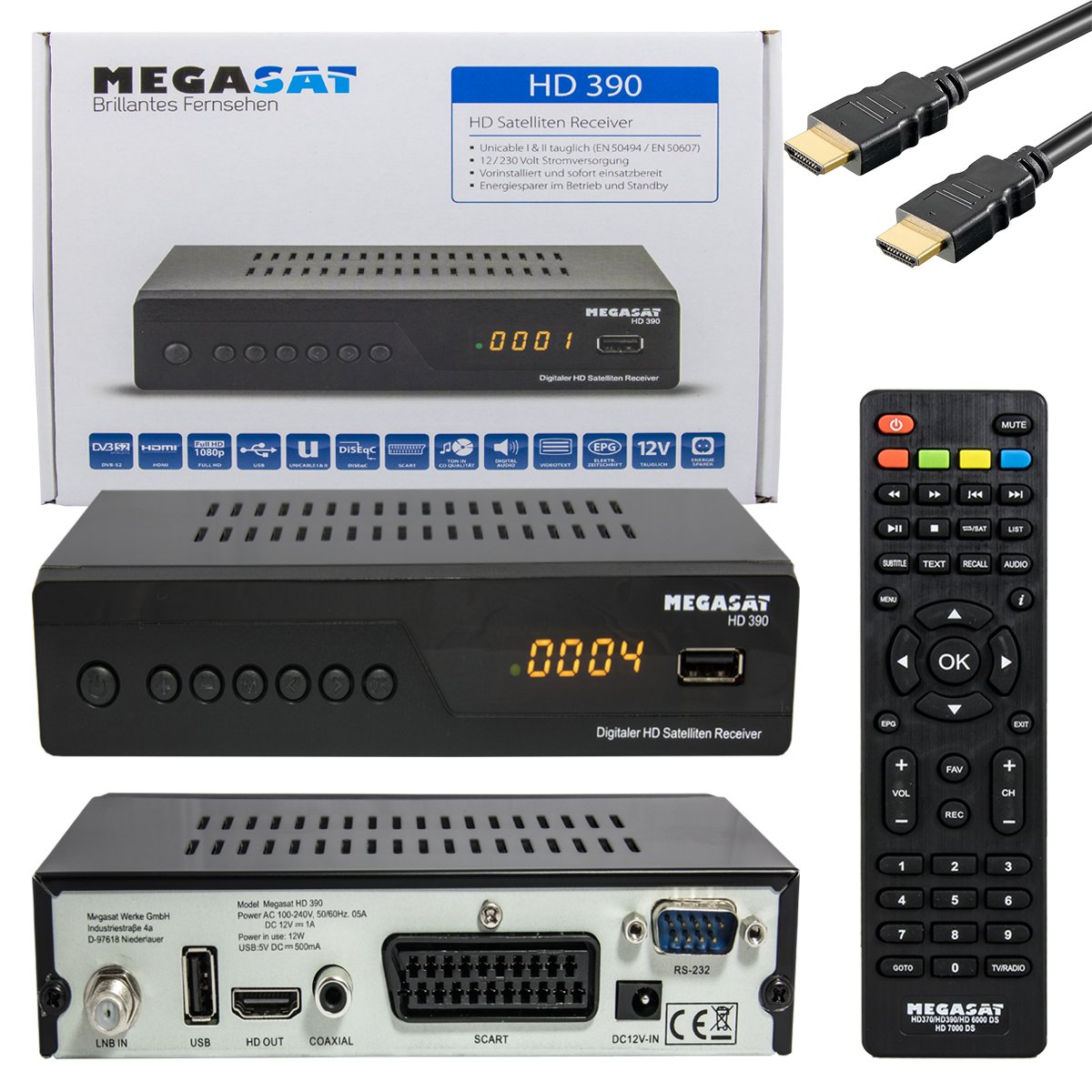 Megasat Hd 390 Satelliten Receiver mit HDMI und SCART