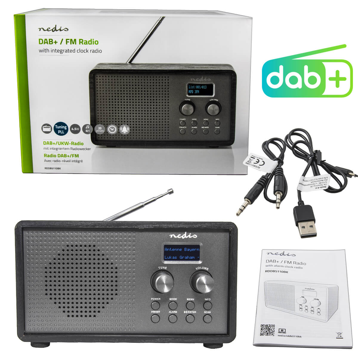 Nedis DAB Plus Radio Dunkelgrau RDDB5110BK