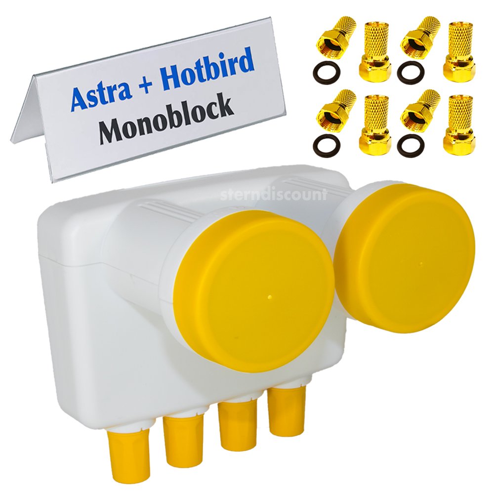 Monoblock Twin LNB HD Sat Astra Hotbird Digital 4K 2 Teilnehmer Doppel Lmb UHD 